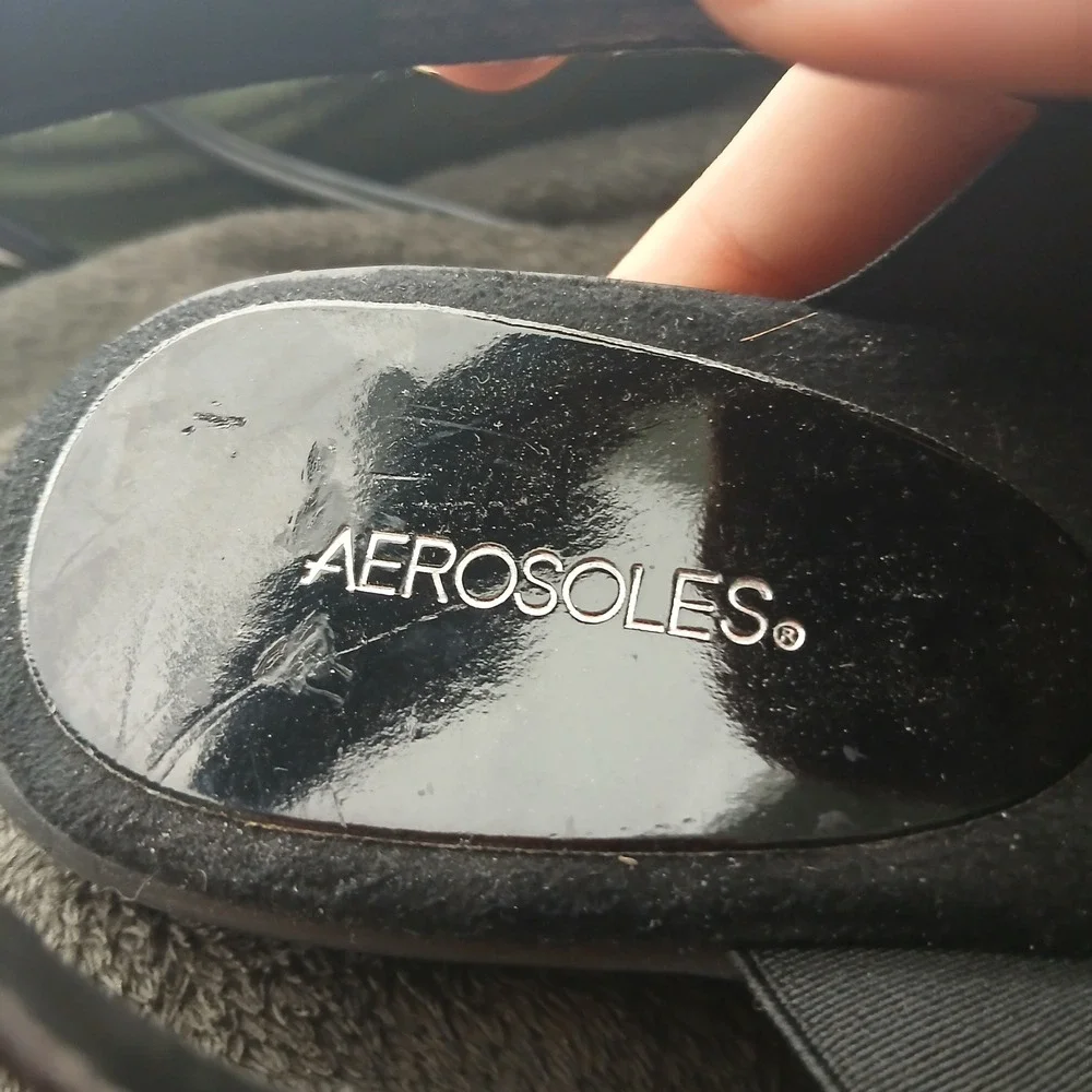 Aerosoles Badlands Wedge Sandals 7.5 Black Faux Croc Slingback Comfort Shoes
